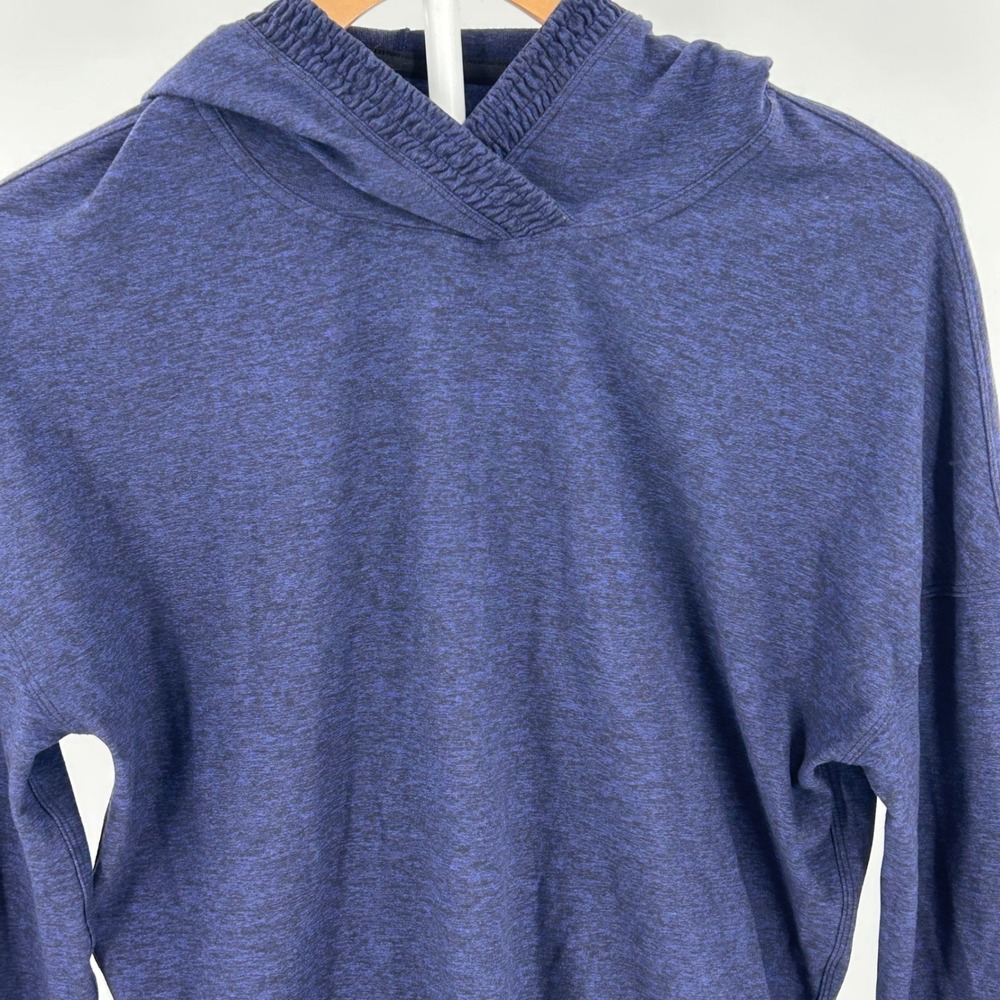 Lululemon Heathered Navy Blue Smocked Hem Hooded Pullover‎ Thumbholes Size 4